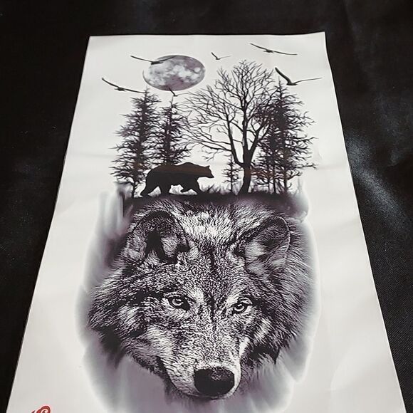BLACK AND WHITE WOLF BEAR TATTOO - Picture 3 of 6